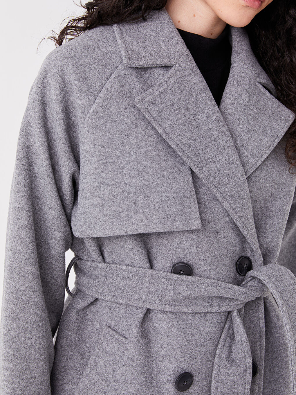 Women's Double Breasted Collar Plain Stitching Coat-4