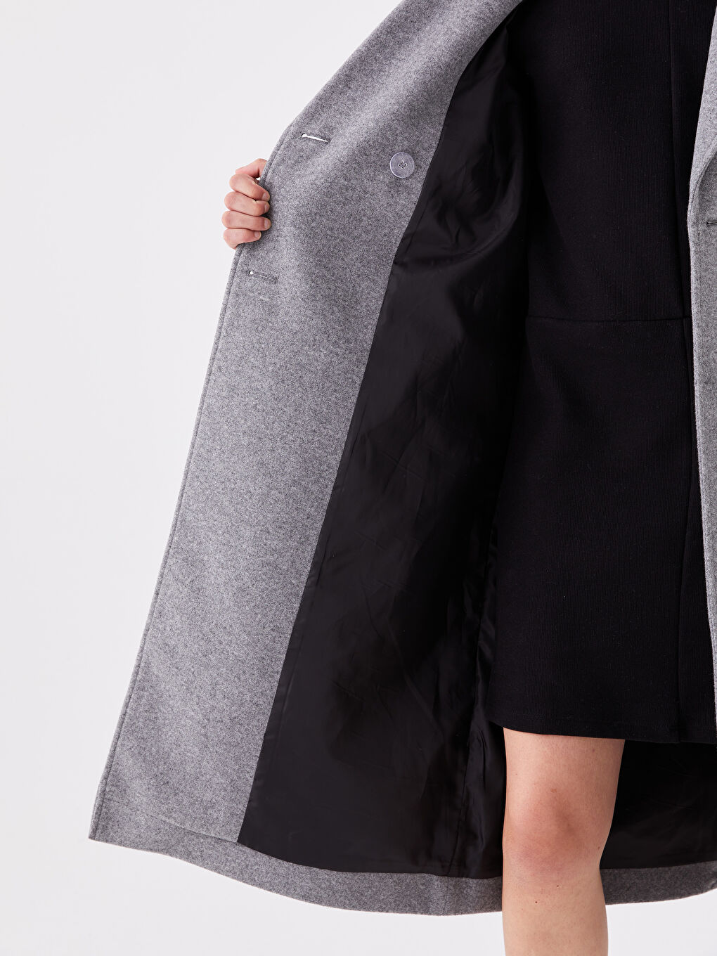 Women's Double Breasted Collar Plain Stitching Coat-5