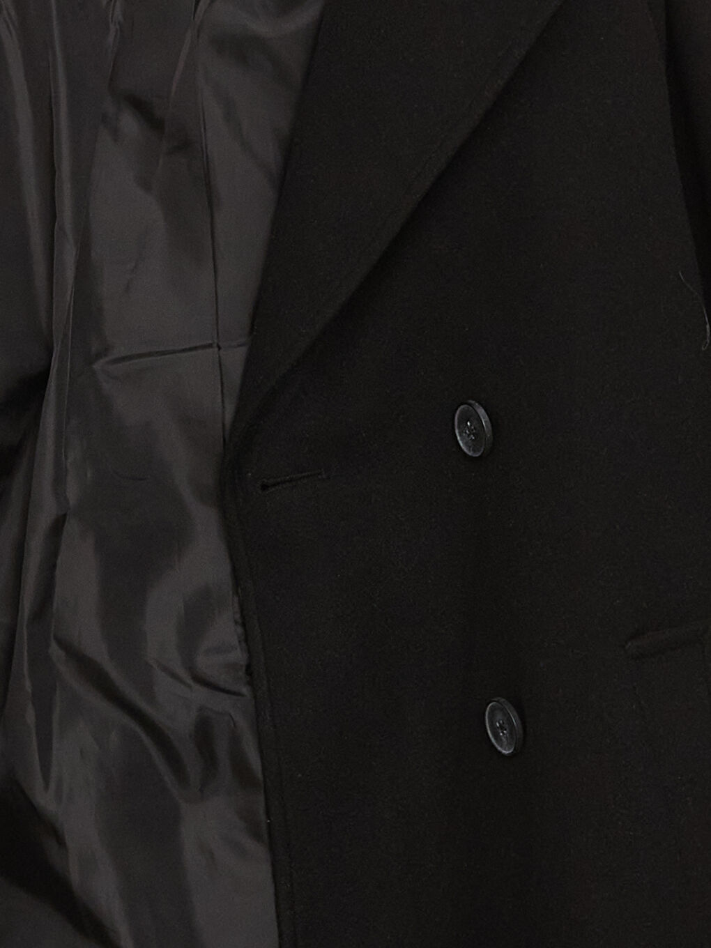 Siyah Kadın Kruvaze Yaka Düz Kaşe Kaban-7