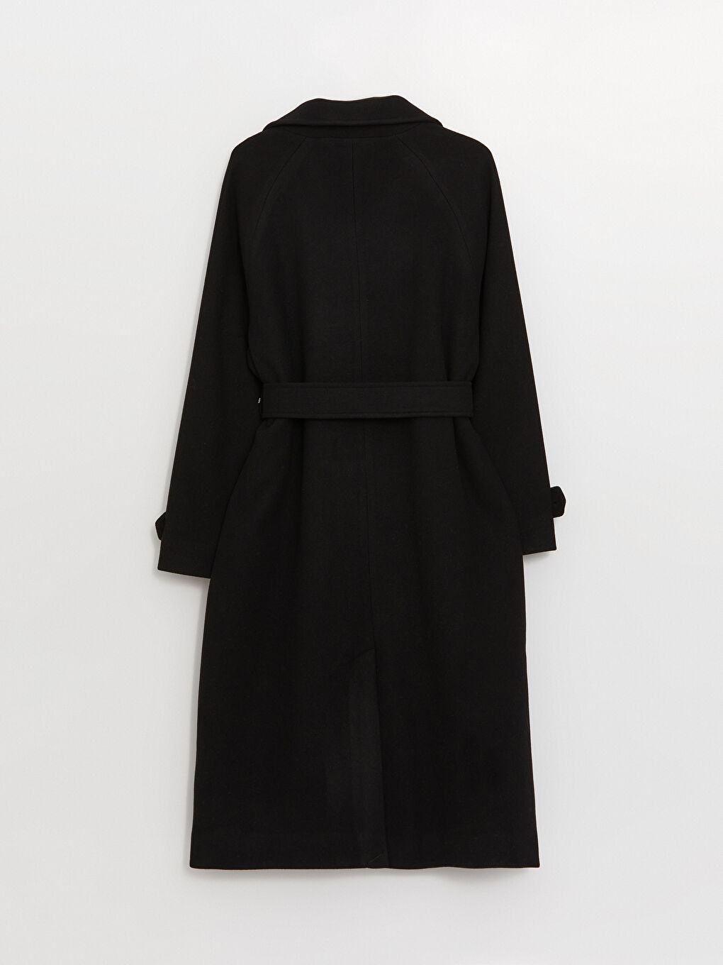 Siyah Kadın Kruvaze Yaka Düz Kaşe Kaban-8