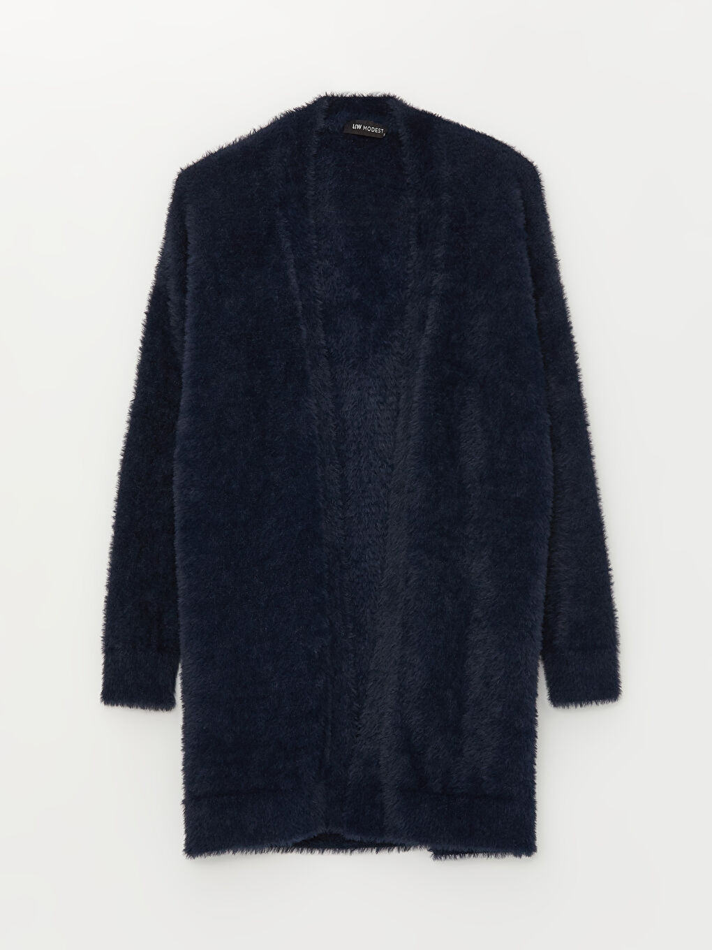 Lacivert Şal Yaka Düz Uzun Kollu Kadın Pelüş Hırka-5