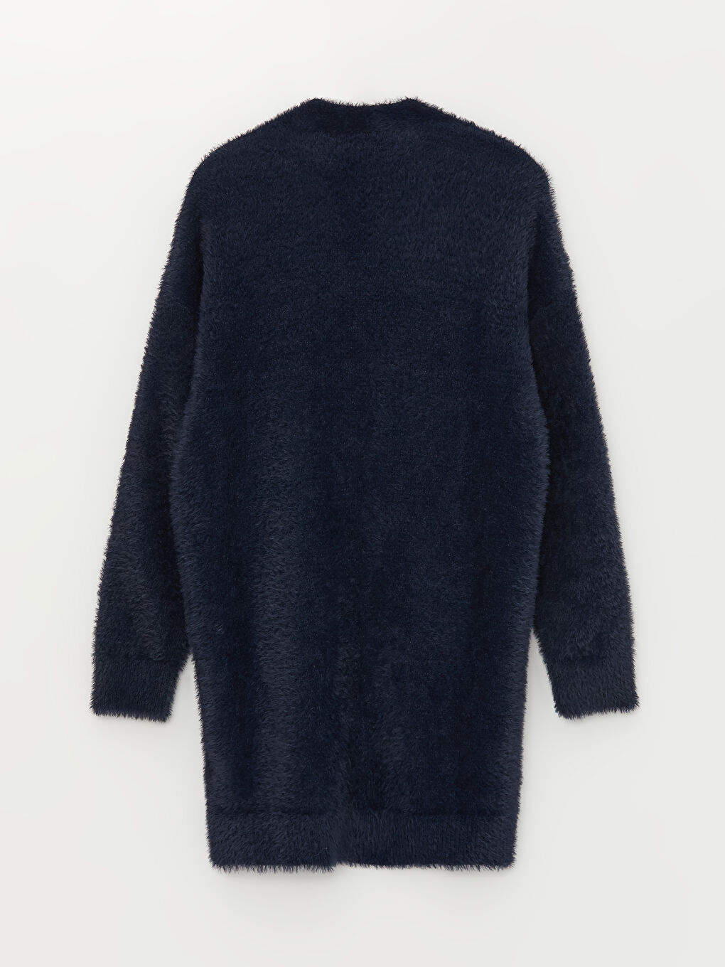 Lacivert Şal Yaka Düz Uzun Kollu Kadın Pelüş Hırka-6