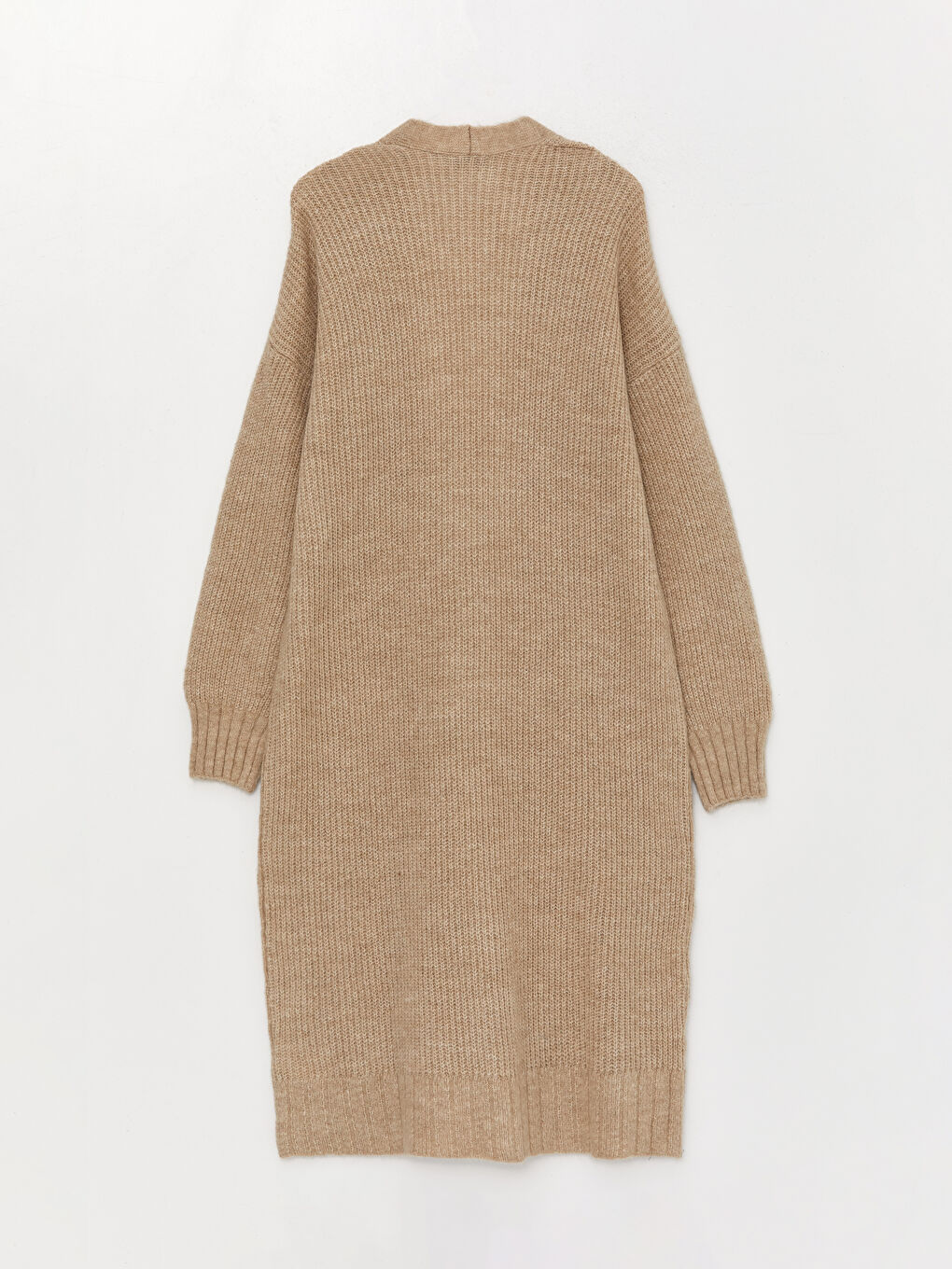 Bej Şal Yaka Düz Uzun Kollu Oversize Kadın Triko Hırka-5