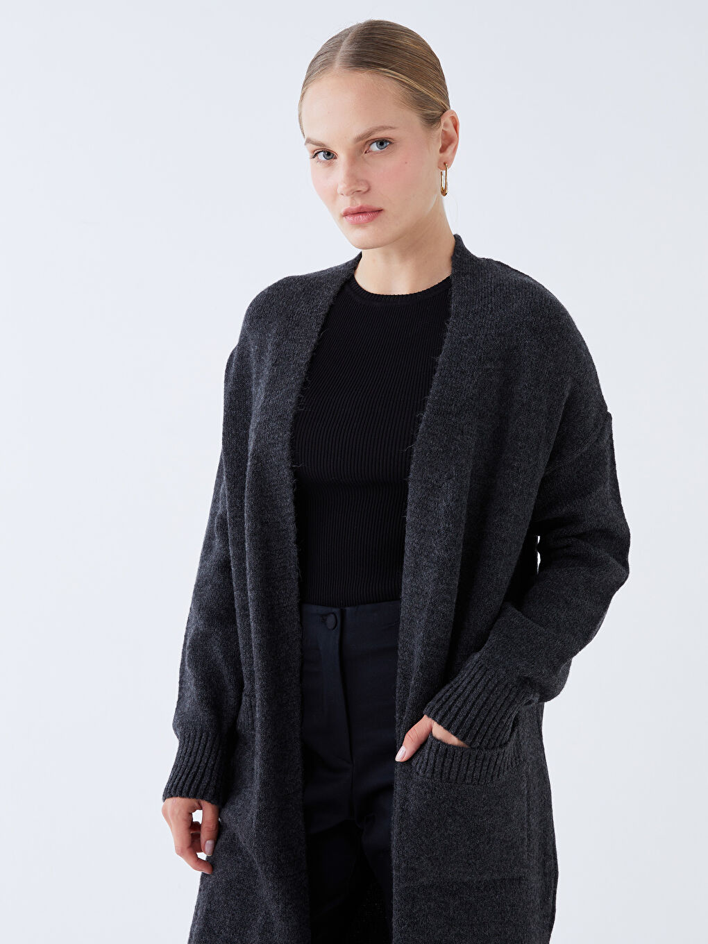 LCW Modest كارديجان نسائي محبوك بأكمام طويلة وبياقة شال -W33225Z8-V3U