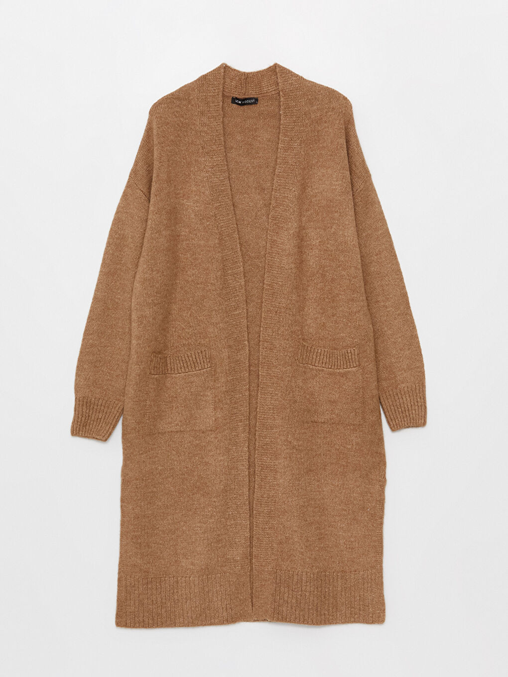 Kahverengi Şal Yaka Düz Uzun Kollu Kadın Triko Hırka-4