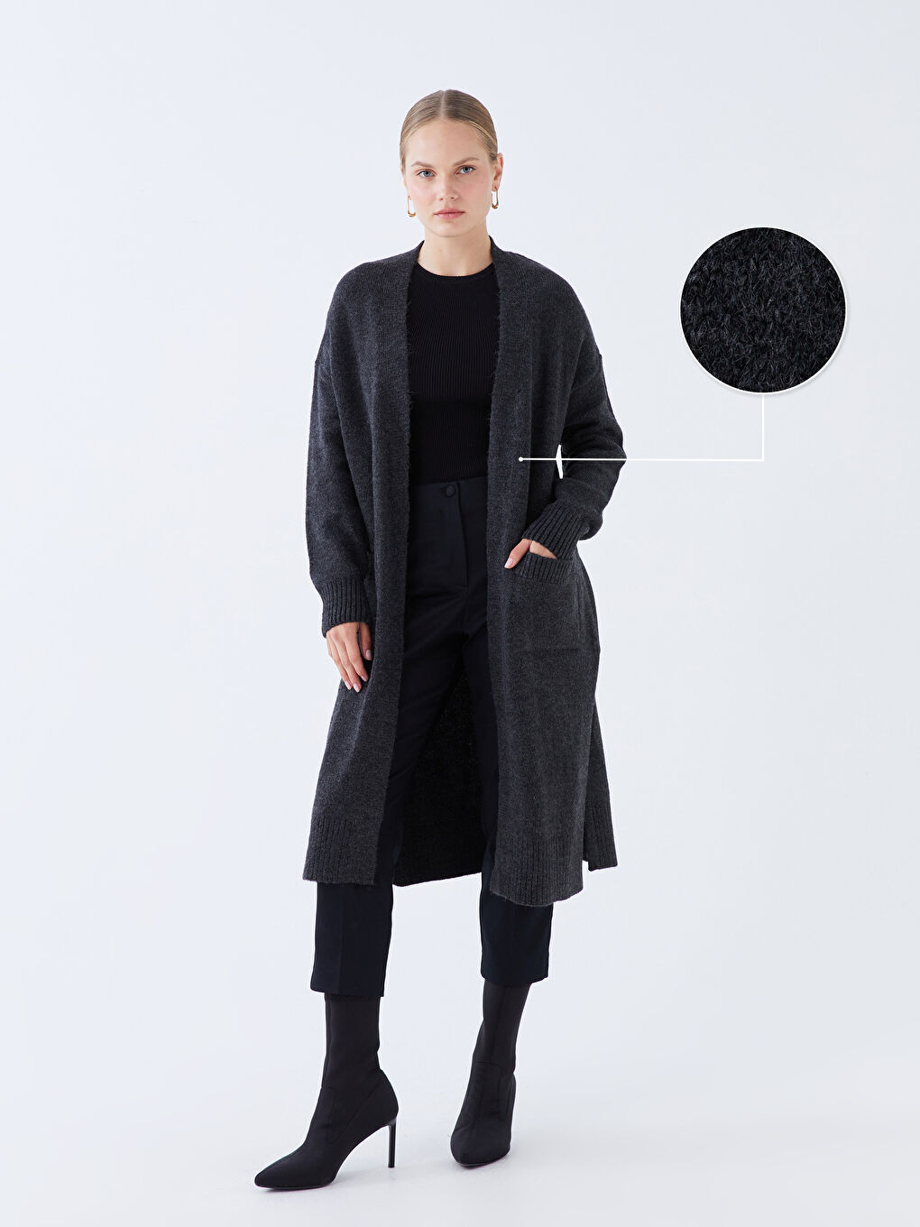 LCW Modest كارديجان نسائي محبوك بأكمام طويلة وبياقة شال -W33225Z8-V3U