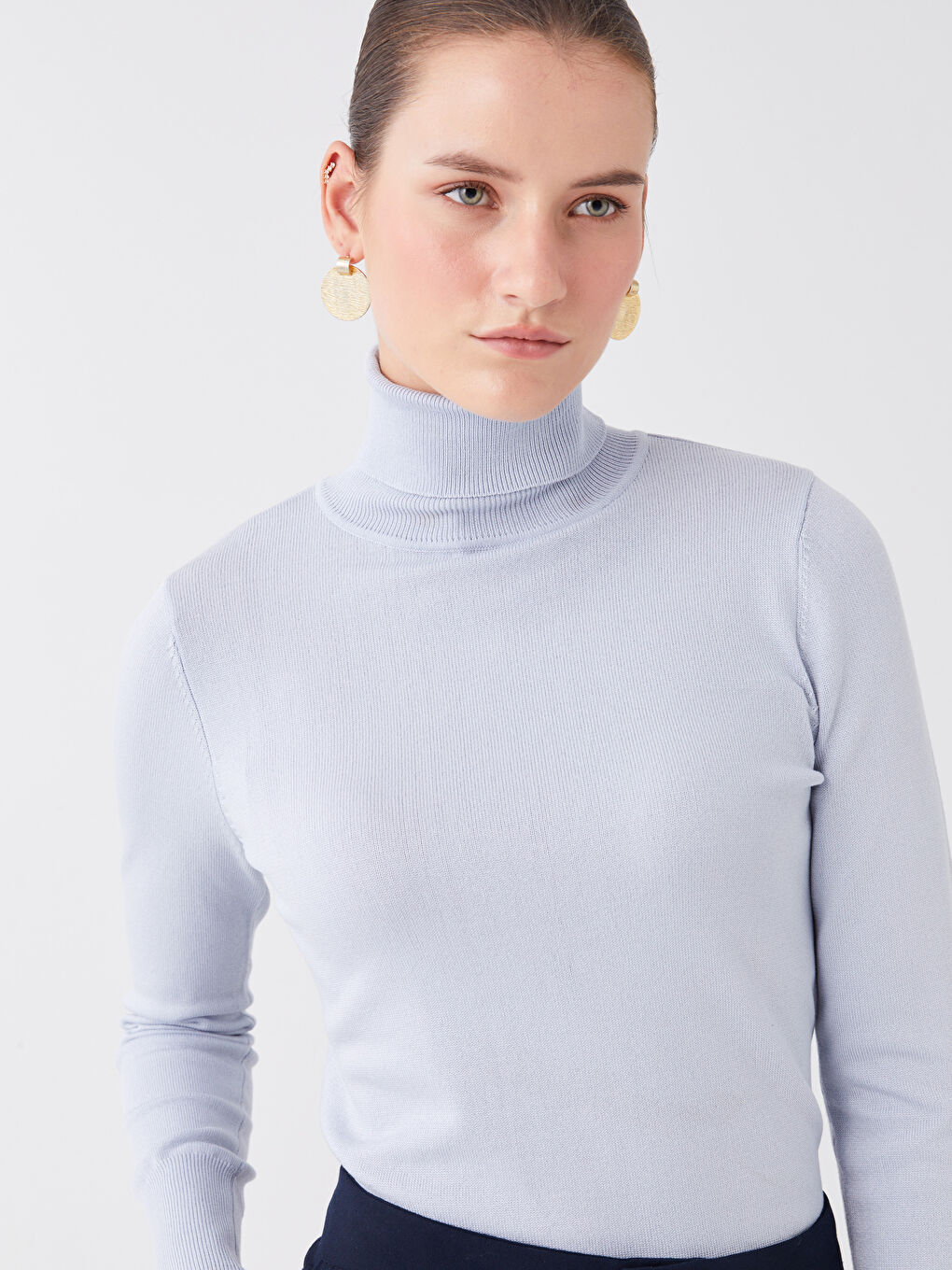 Әйелдерге арналған трикотаж биік жағалы өрнексіз ұзын жең жемпір-2