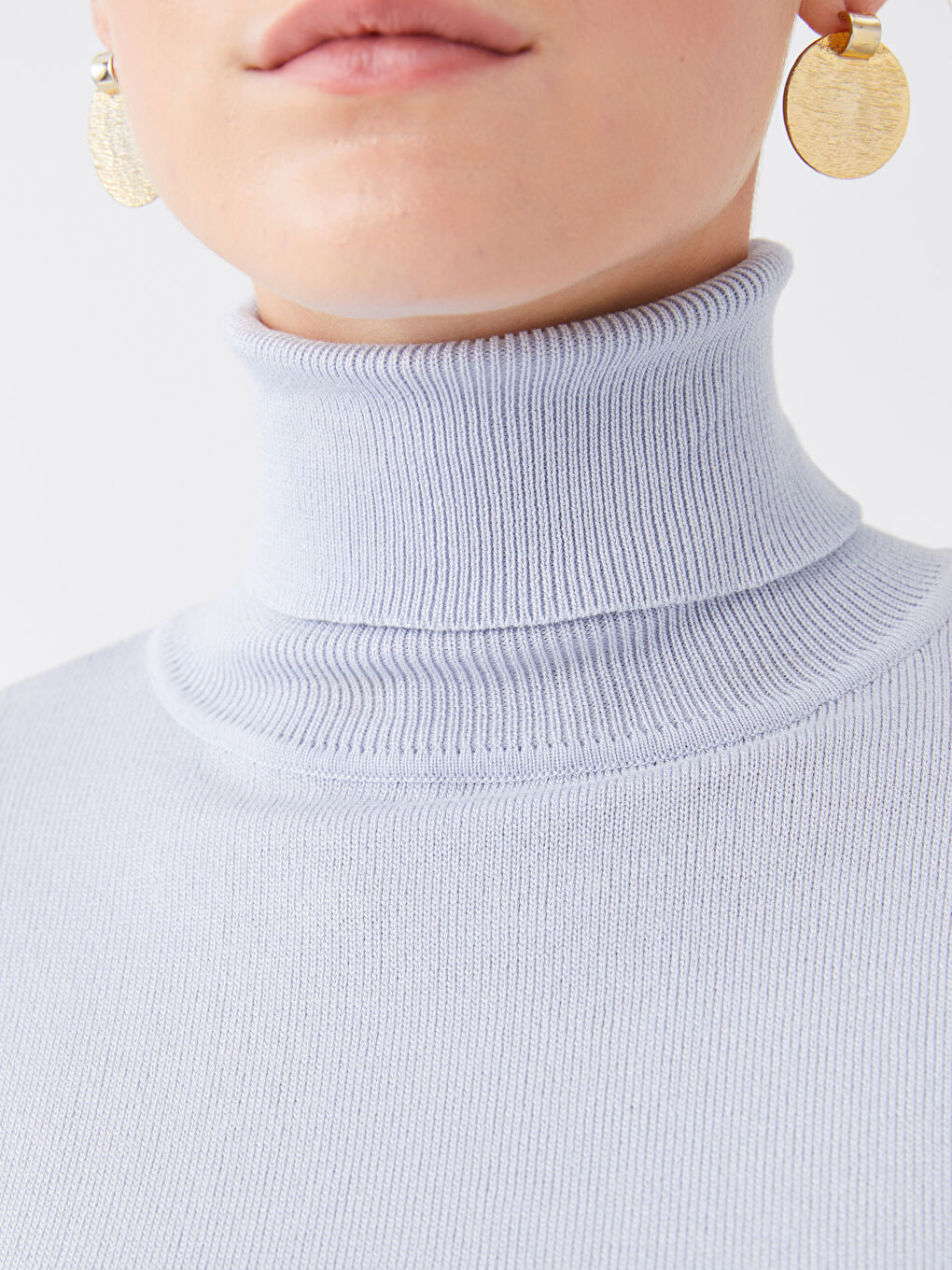 Әйелдерге арналған трикотаж биік жағалы өрнексіз ұзын жең жемпір-3