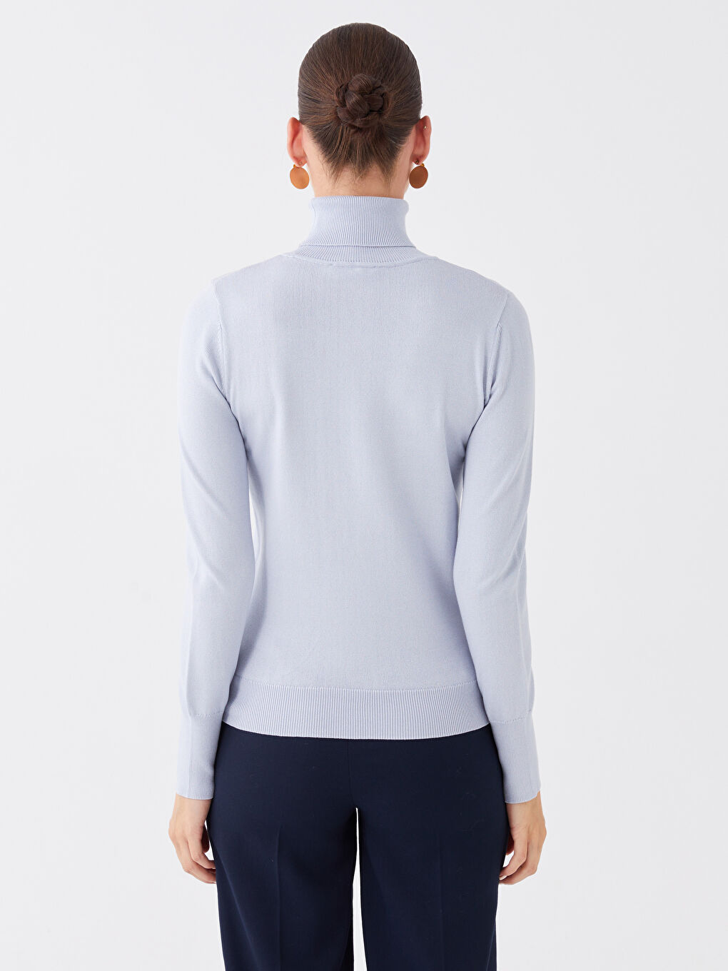 Әйелдерге арналған трикотаж биік жағалы өрнексіз ұзын жең жемпір-4