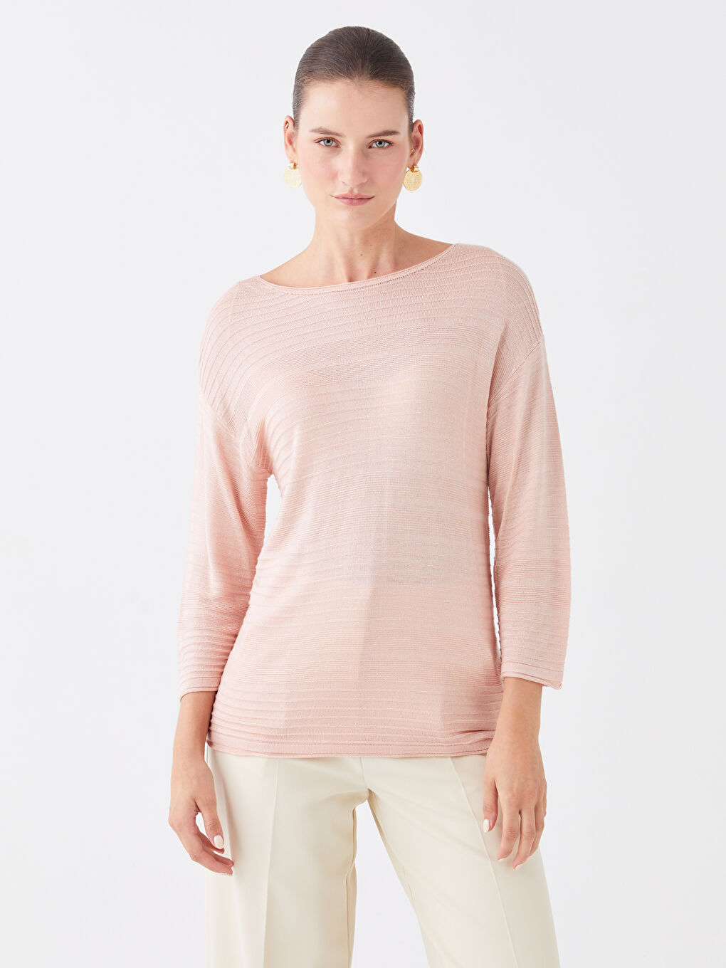 LCWAIKIKI Basic Boat Neck Self Patterned Women's Knitwear Sweater -W33260Z8-G2J