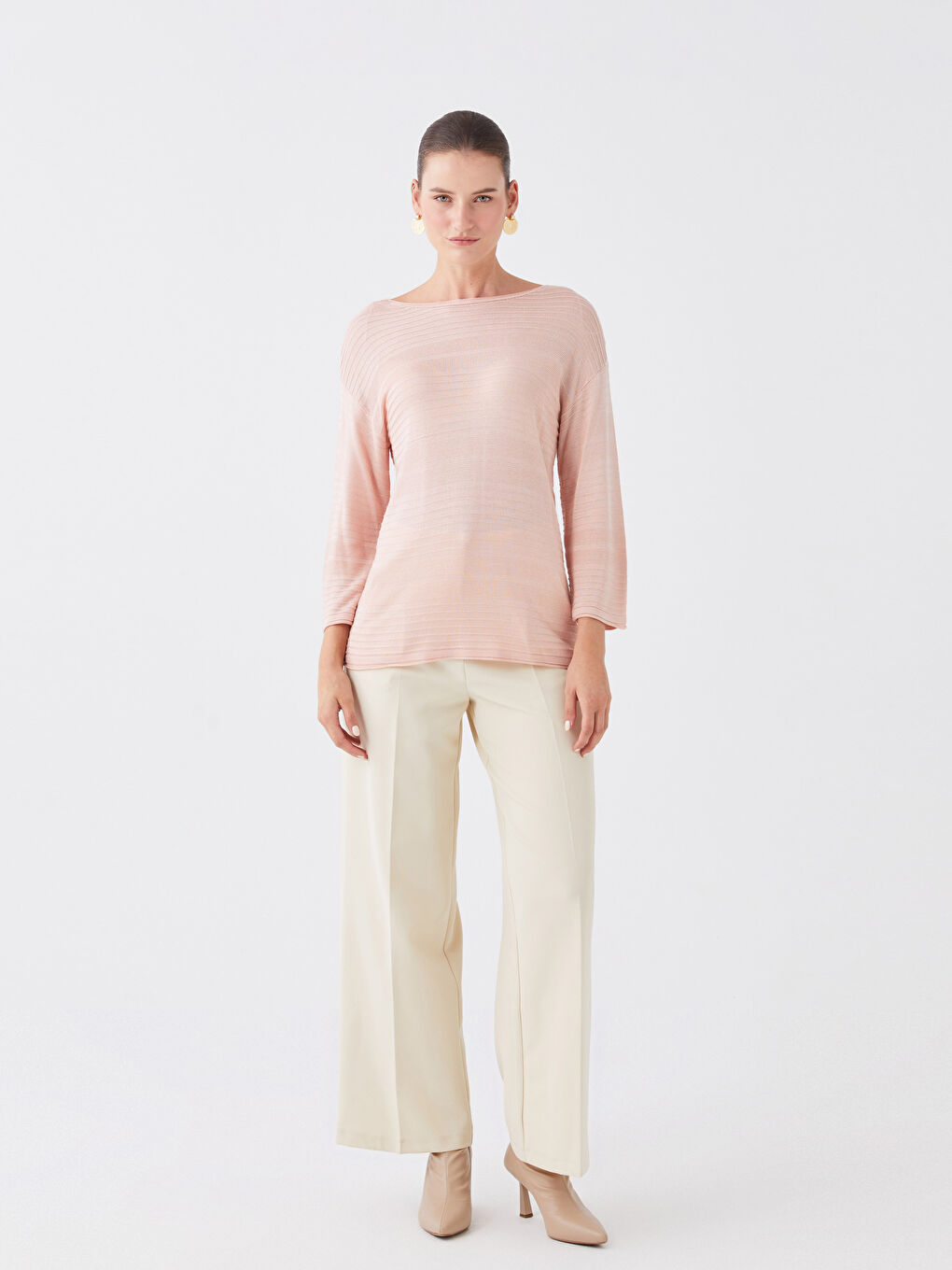 LCWAIKIKI Basic Boat Neck Self Patterned Women's Knitwear Sweater -W33260Z8-G2J