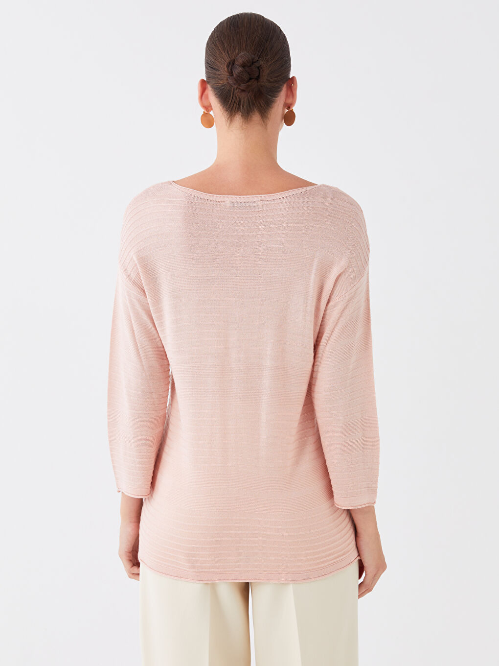 LCWAIKIKI Basic Boat Neck Self Patterned Women's Knitwear Sweater -W33260Z8-G2J