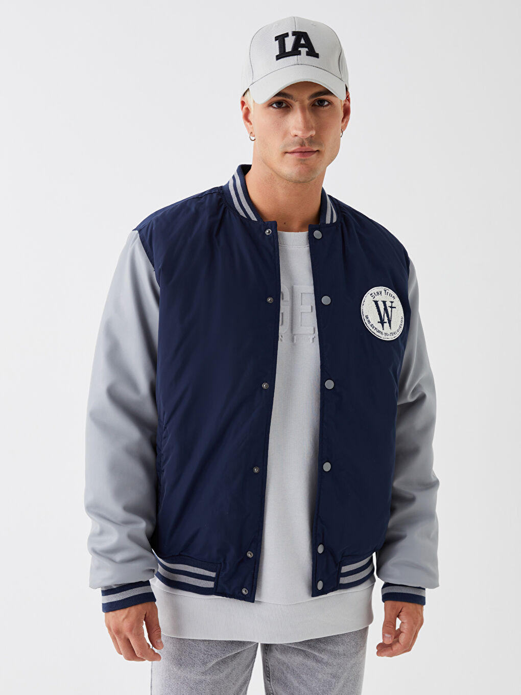 Geacă Bomber pentru Bărbați cu Guler Colegiu, Croială Standard