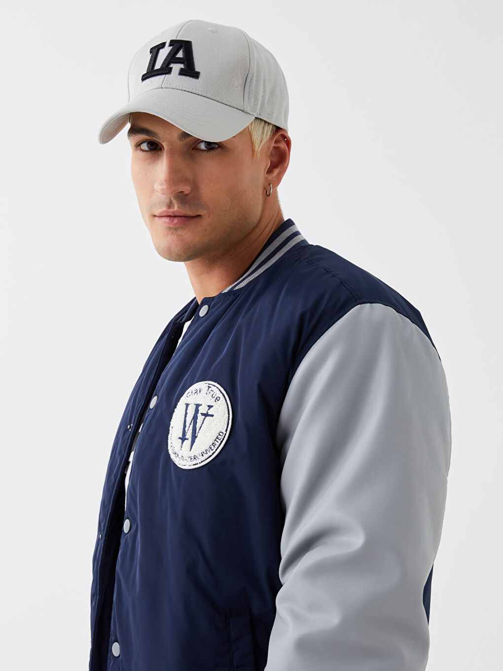 Geacă Bomber pentru Bărbați cu Guler Colegiu, Croială Standard-1