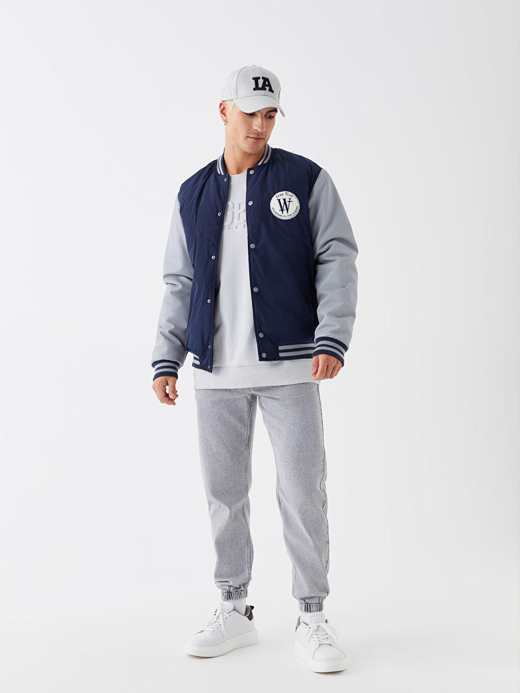 Geacă Bomber pentru Bărbați cu Guler Colegiu, Croială Standard-2