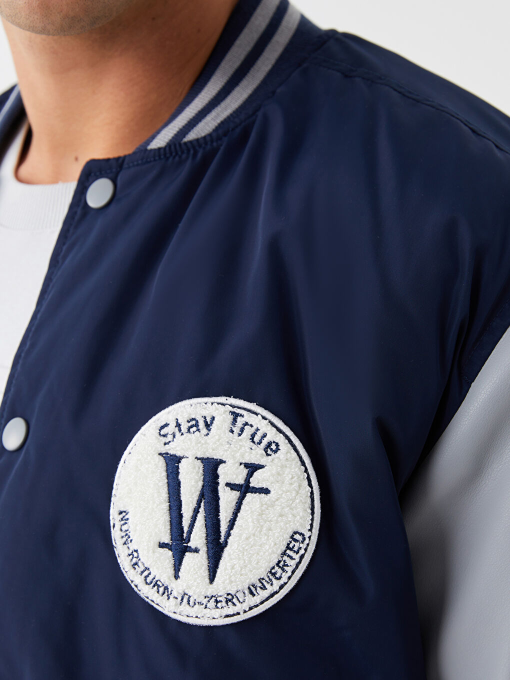 Geacă Bomber pentru Bărbați cu Guler Colegiu, Croială Standard-3