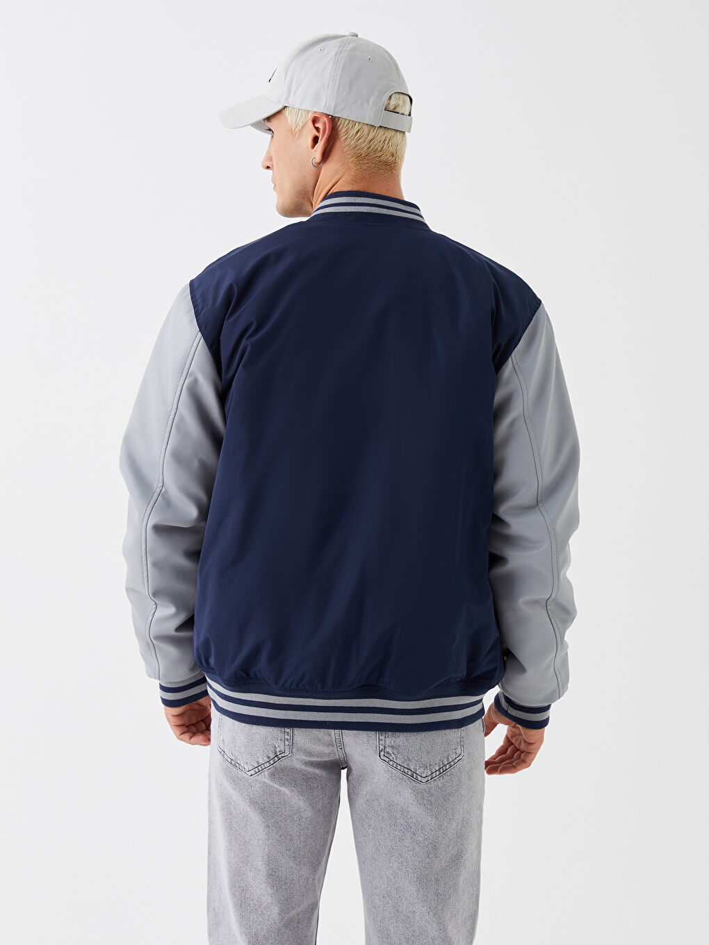 Geacă Bomber pentru Bărbați cu Guler Colegiu, Croială Standard-5