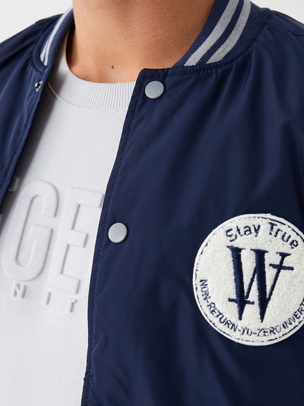 Lacivert Standart Kalıp Kolej Yaka Erkek Bomber Mont-4