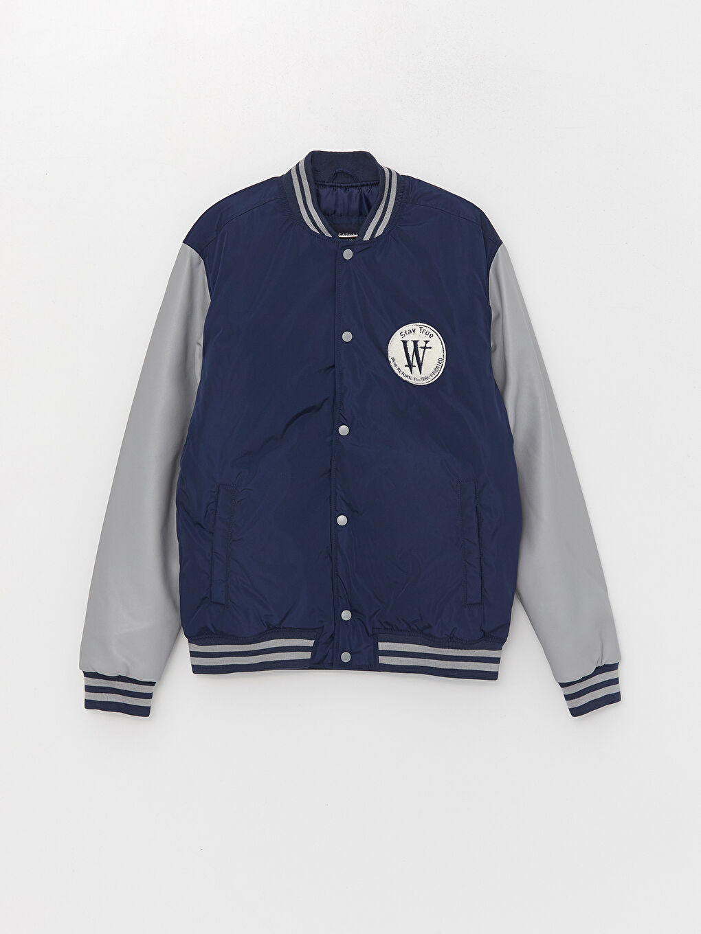 Lacivert Standart Kalıp Kolej Yaka Erkek Bomber Mont-6