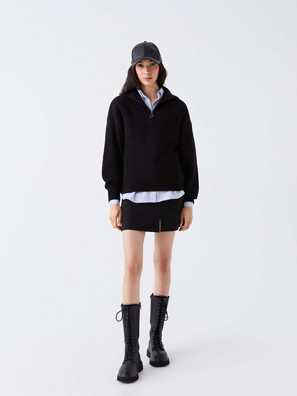 Siyah Deri Görünümlü Kadın Kep Şapka-2