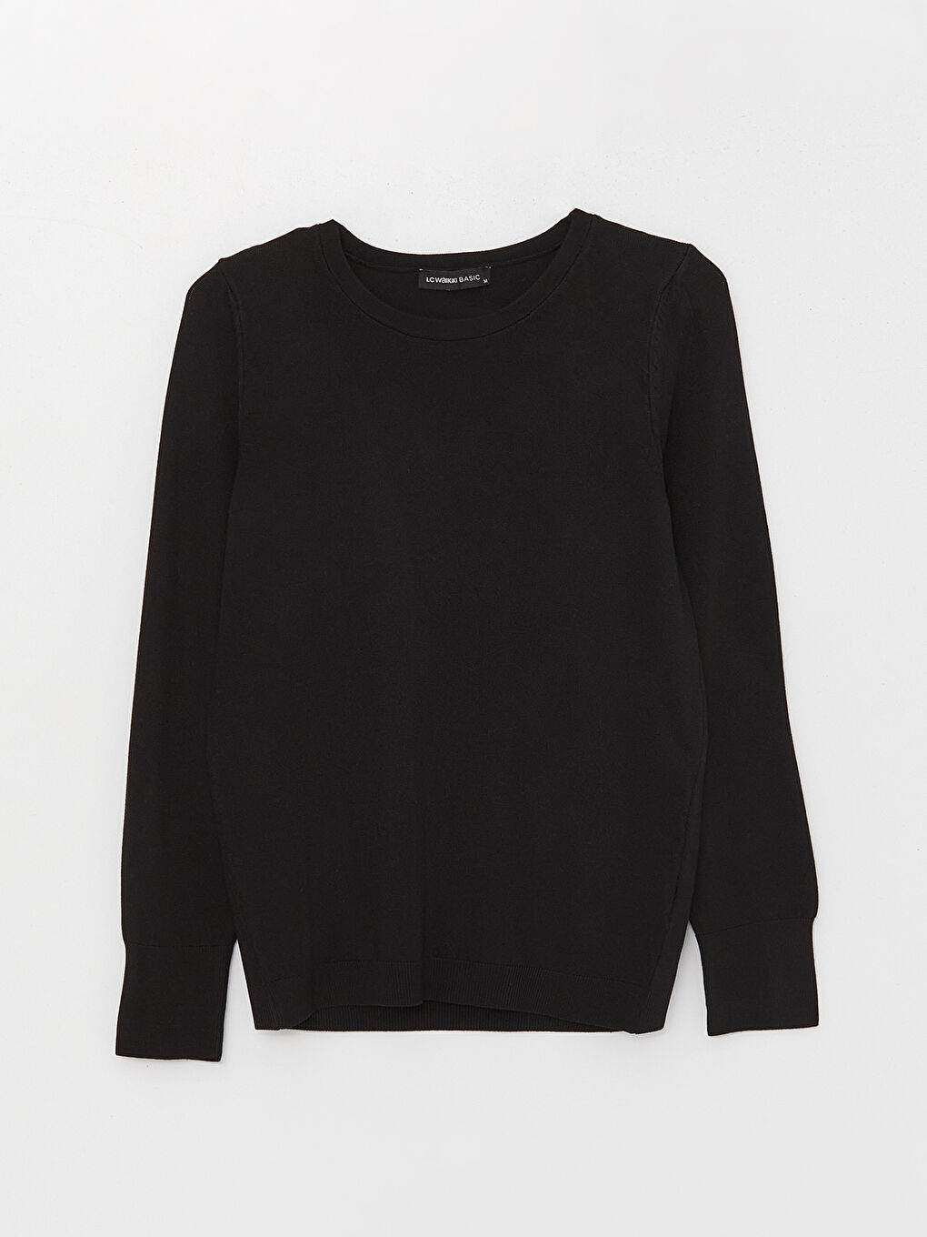 Siyah Bisiklet Yaka Düz Uzun Kollu Kadın Triko Kazak-5