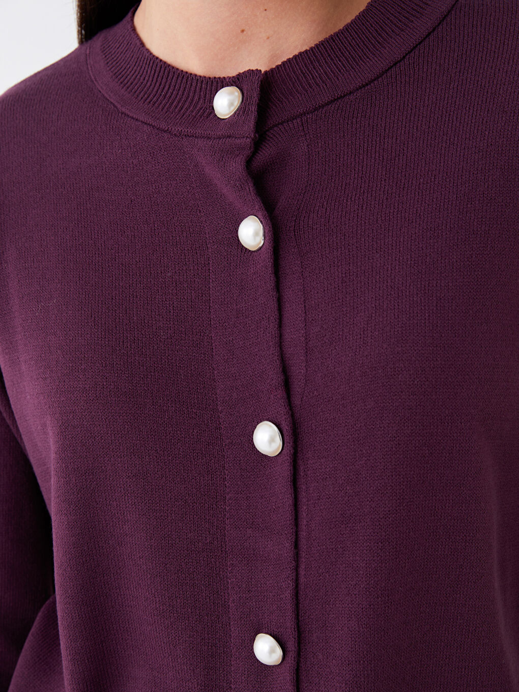 Mor Bisiklet Yaka Düz Uzun Kollu Kadın Triko Hırka-3