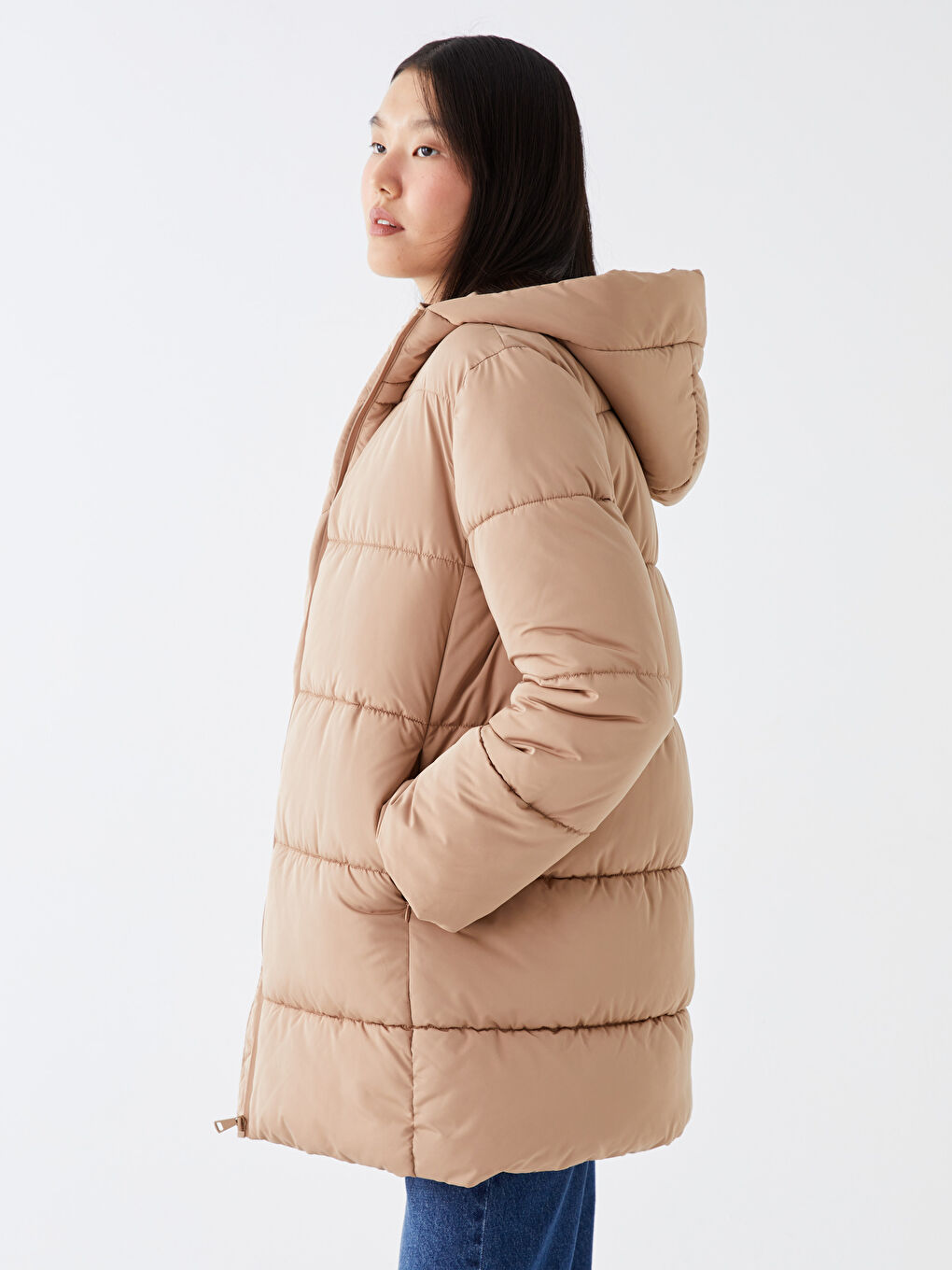 Hooded Regular Long Sleeve Oversize Women's Puffer