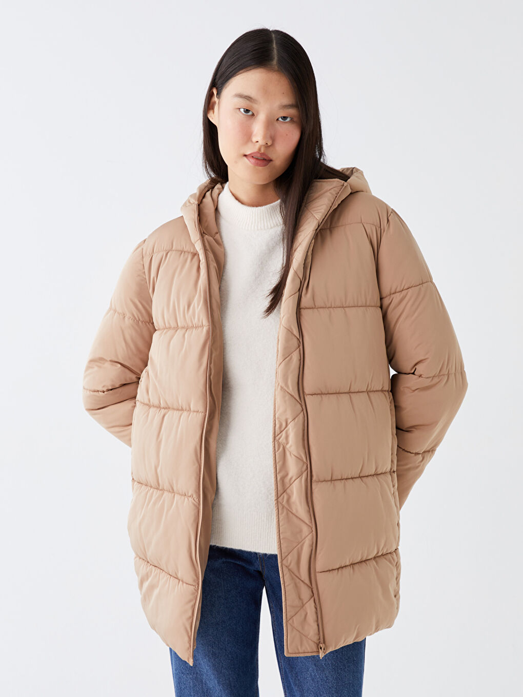 Hooded Regular Long Sleeve Oversize Women's Puffer-1