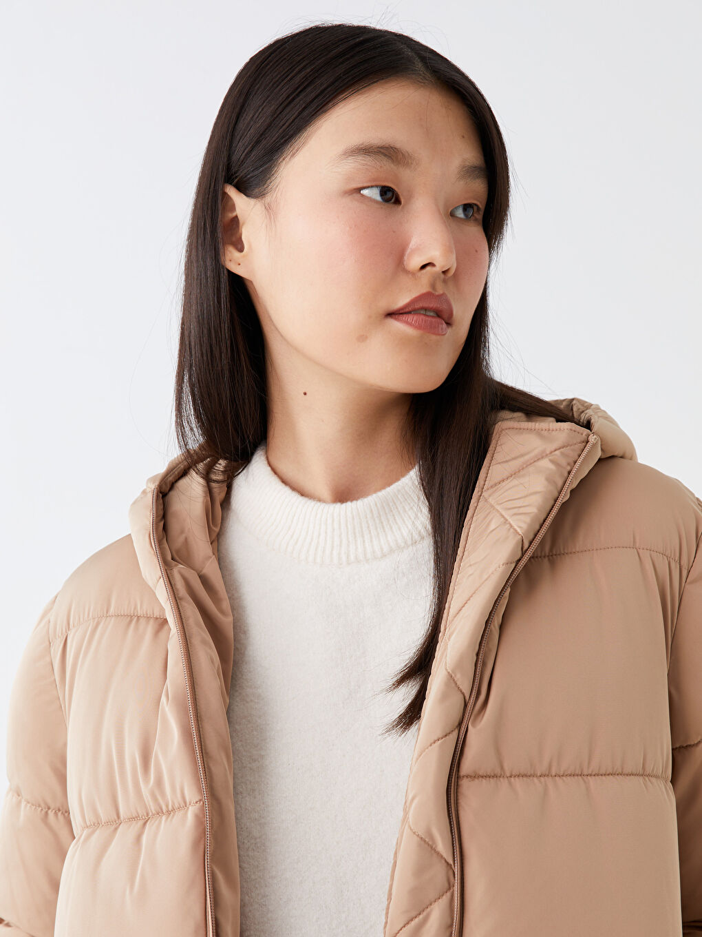 Hooded Regular Long Sleeve Oversize Women's Puffer-3