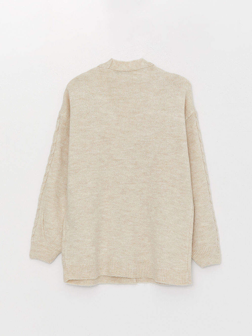 Bej V Yaka Kendinden Desenli Uzun Kollu Kadın Triko Hırka-5