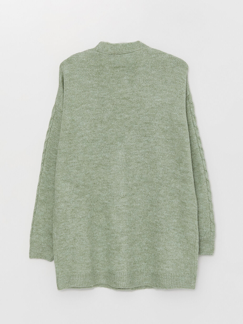 Yeşil V Yaka Kendinden Desenli Uzun Kollu Kadın Triko Hırka-6