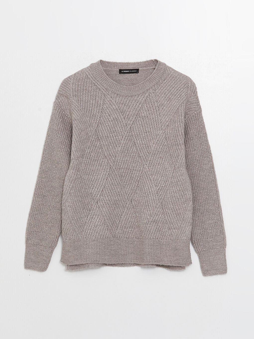 Kahverengi Bisiklet Yaka Kendinden Desenli Uzun Kollu Kadın Triko Kazak-5