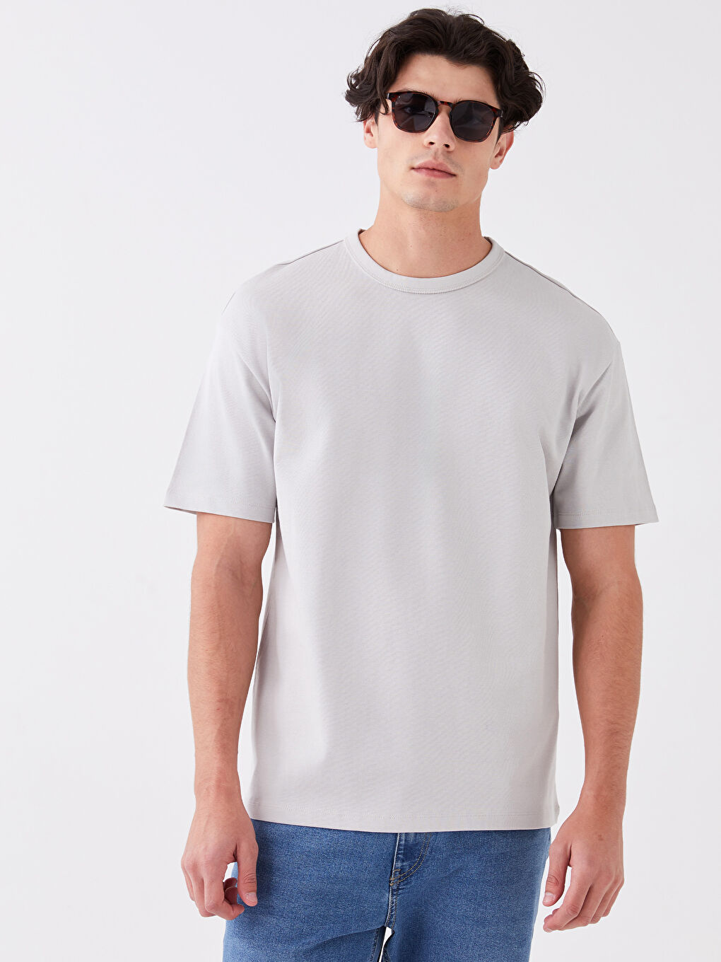 Tricou pentru Bărbați din Jerseu cu Guler Rotund-1