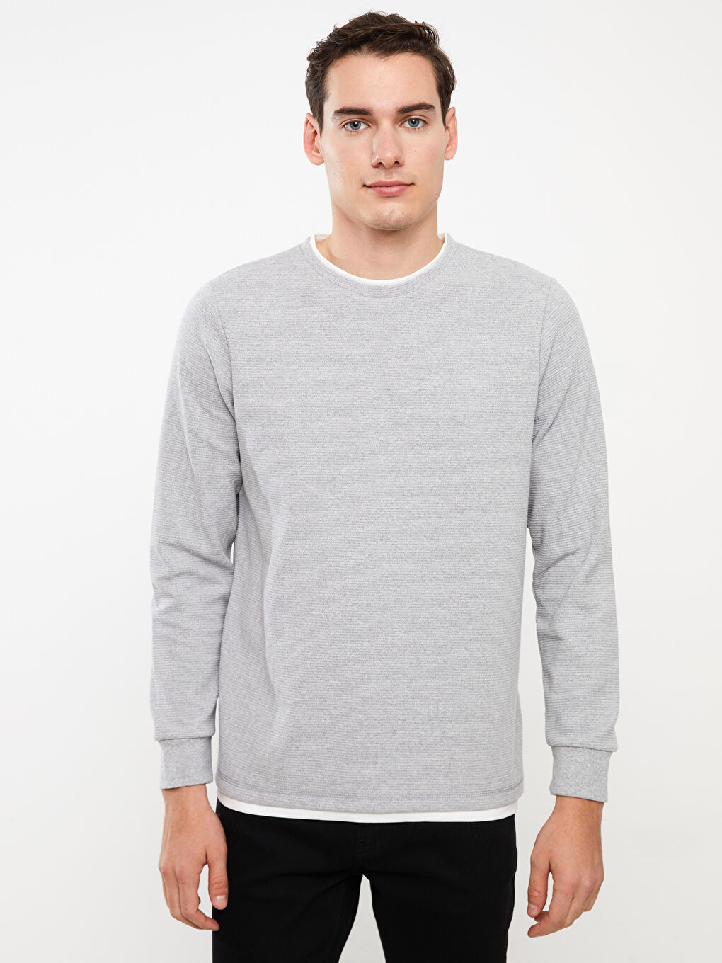 LCW Casual Gri Melanj Bisiklet Yaka Uzun Kollu Erkek Sweatshirt - 2