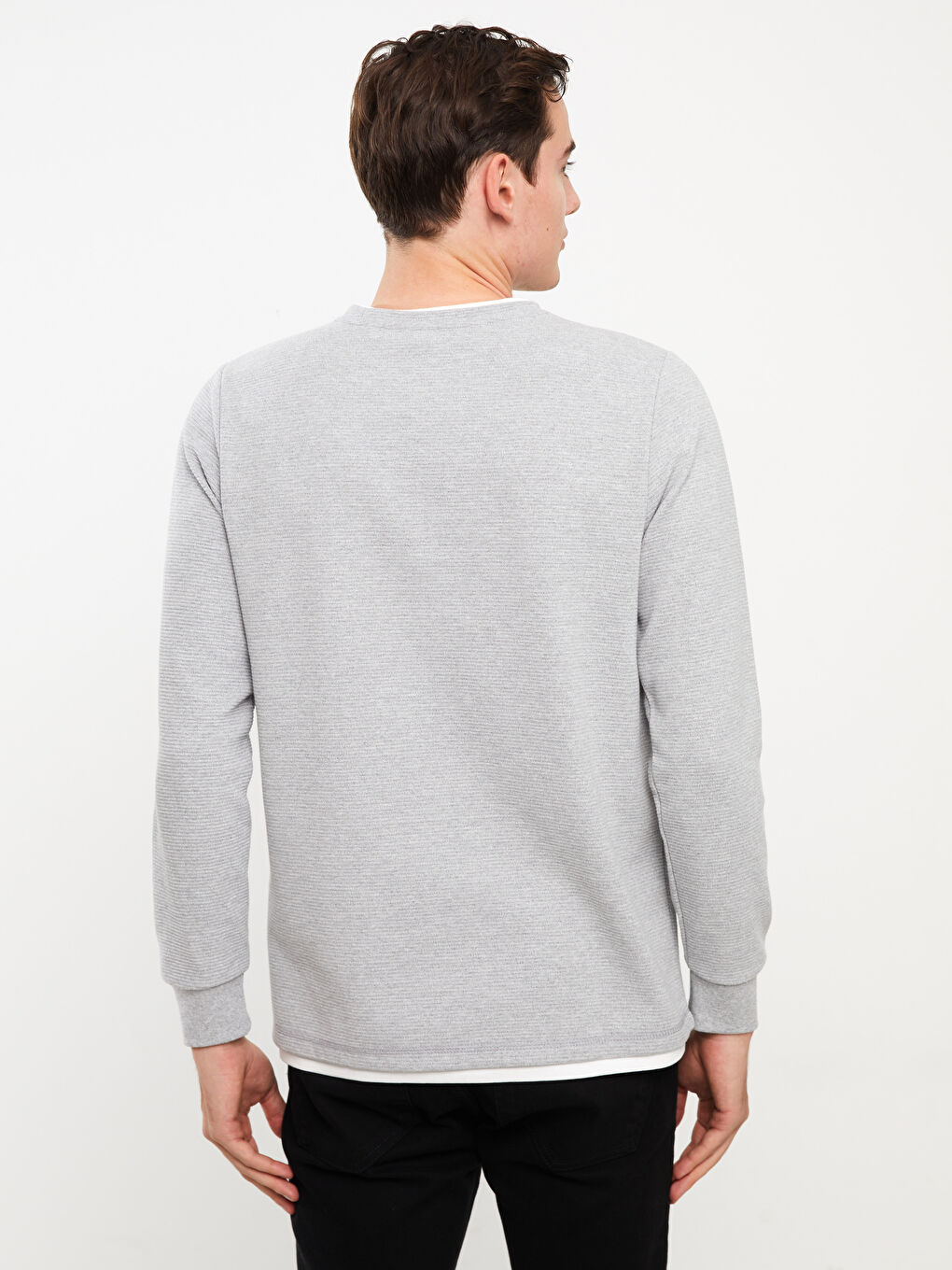 LCW Casual Gri Melanj Bisiklet Yaka Uzun Kollu Erkek Sweatshirt - 4