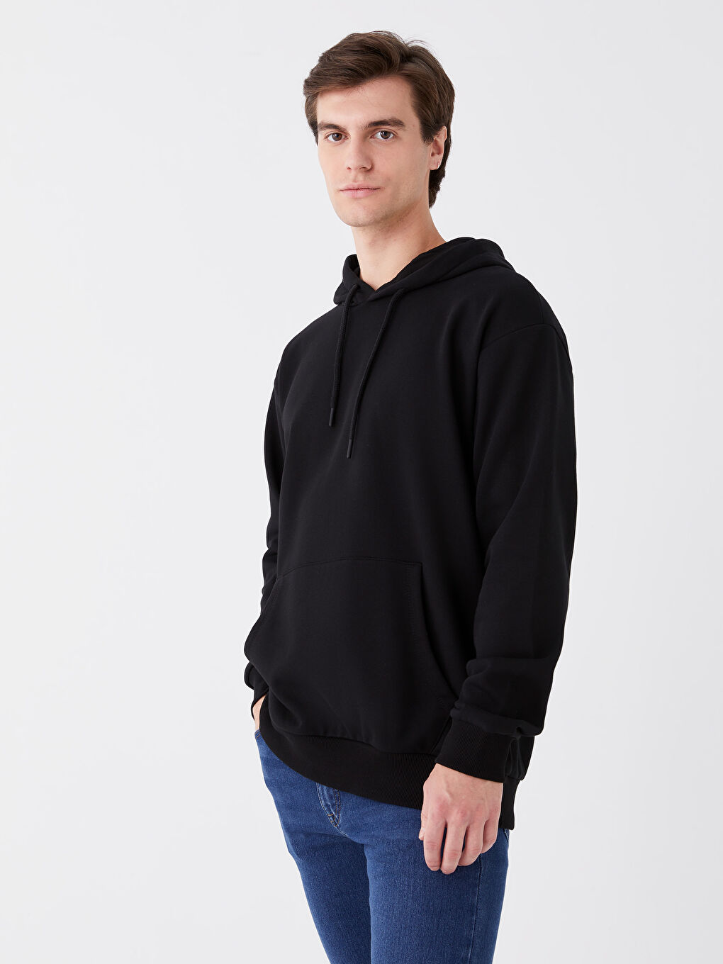 LCW Casual Siyah Uzun Kollu Erkek Kalın Hoodie - 1