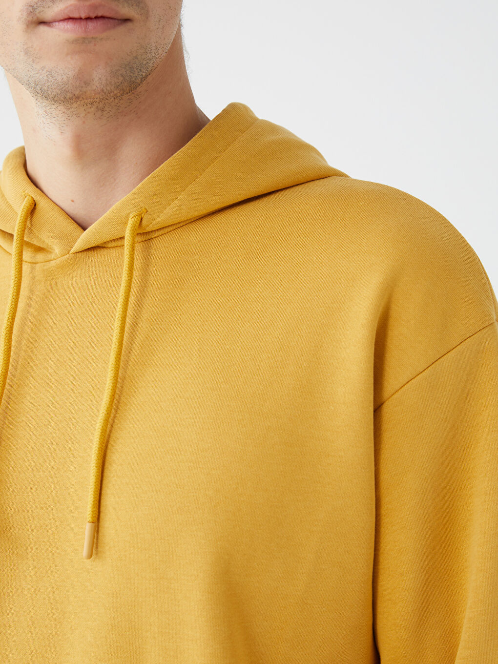 Sarı Uzun Kollu Erkek Kalın Hoodie-3