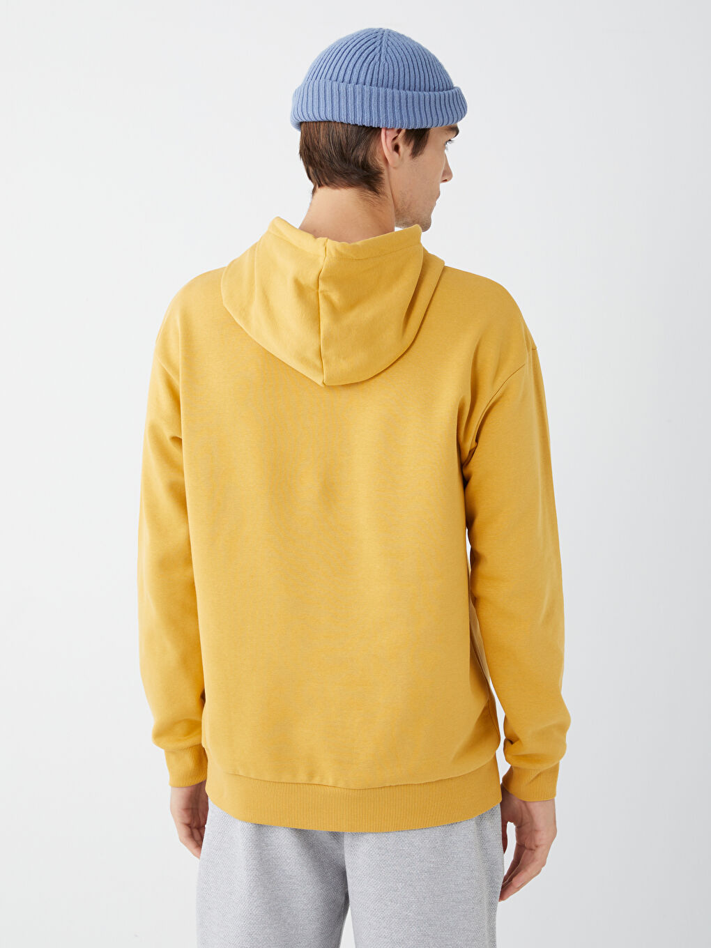 Sarı Uzun Kollu Erkek Kalın Hoodie-4