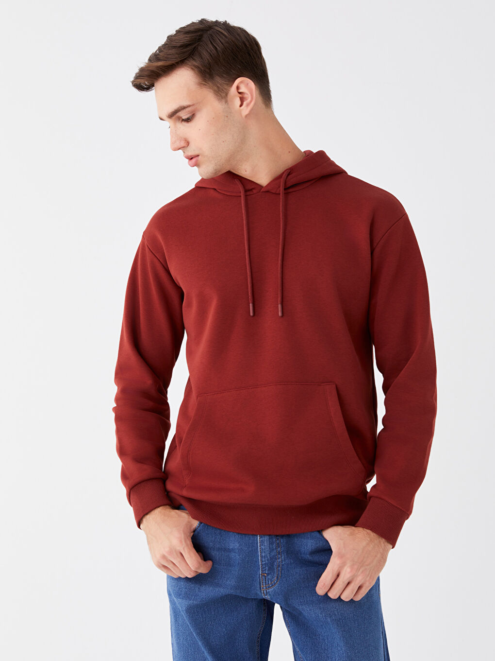 LCW Casual Bordo Uzun Kollu Erkek Hoodie