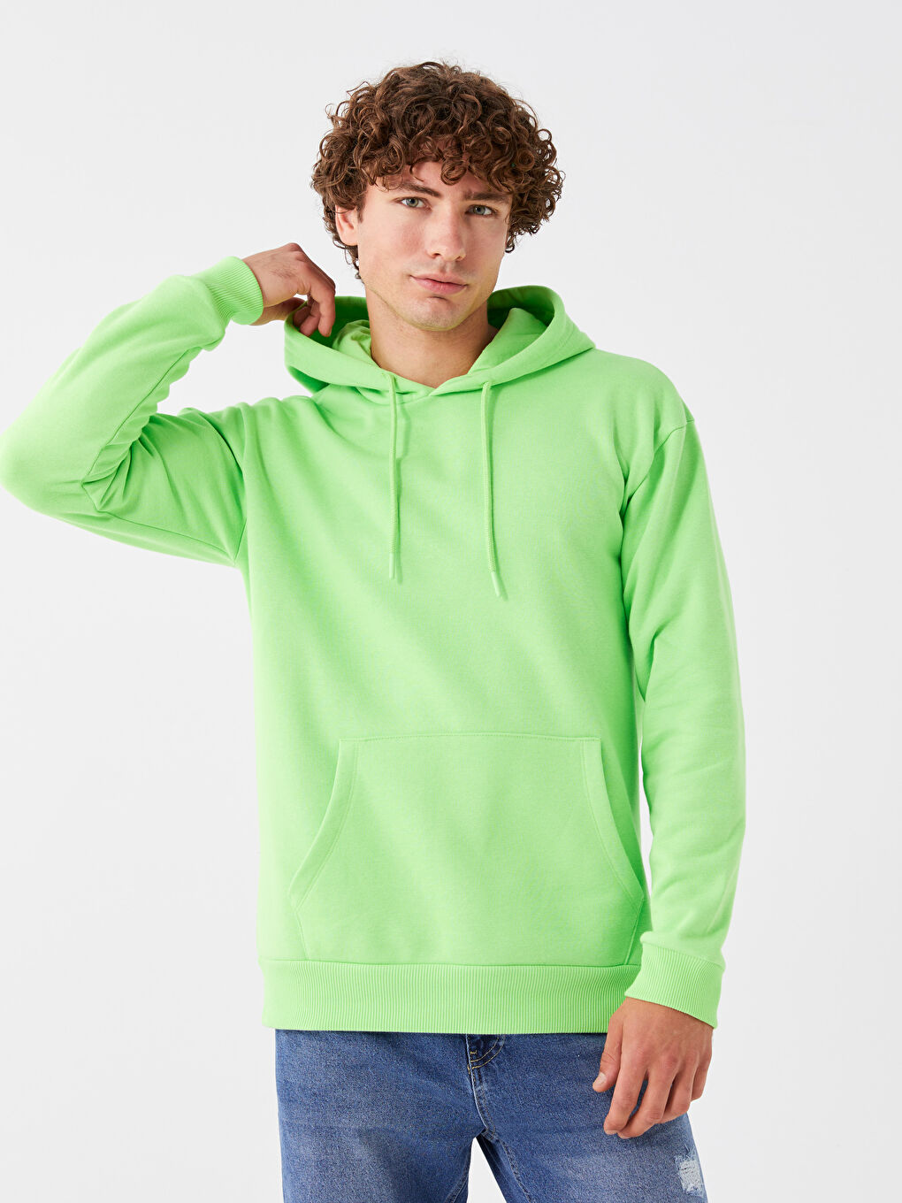 LCW Casual Canlı Yeşil Uzun Kollu Erkek Hoodie