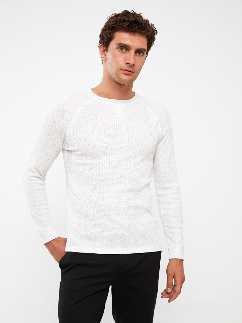 Crew Neck Long Sleeve Patterned Men's T-Shirt