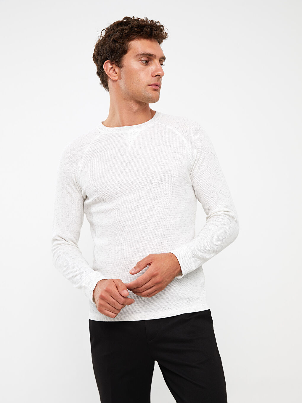 Crew Neck Long Sleeve Patterned Men's T-Shirt-1