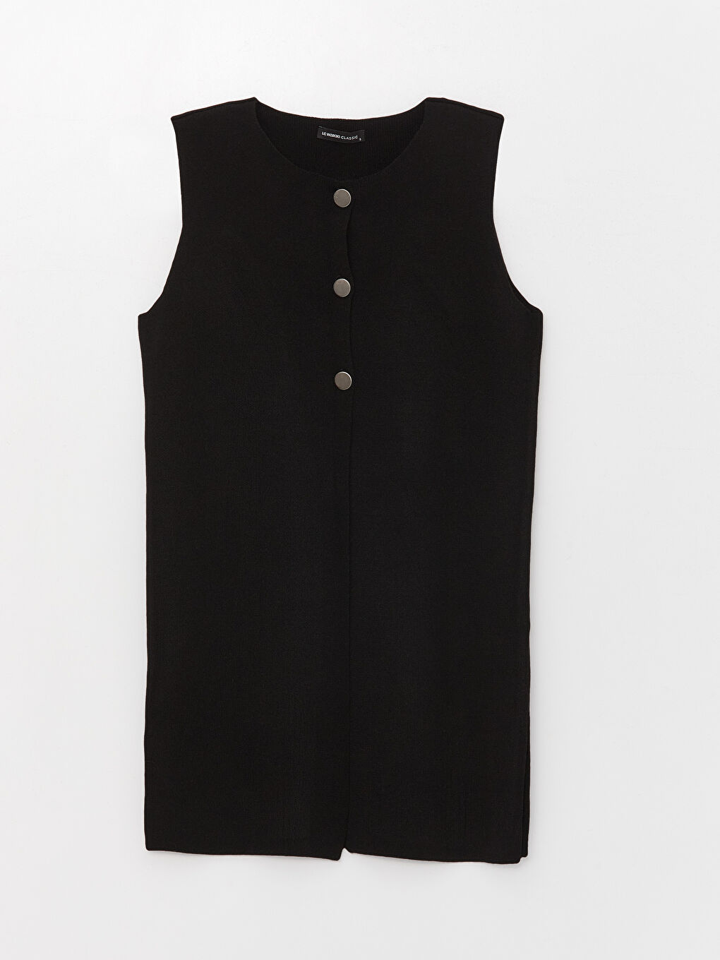 Siyah Kadın Bisiklet Yaka Düz Triko Yelek-5