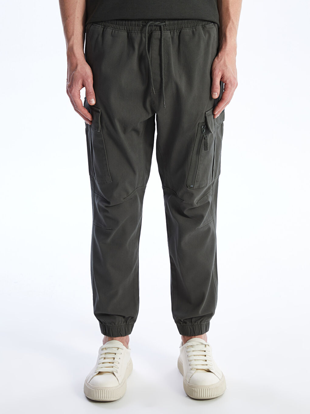 Haki Standart Kalıp Gabardin Erkek Kargo Pantolon-2