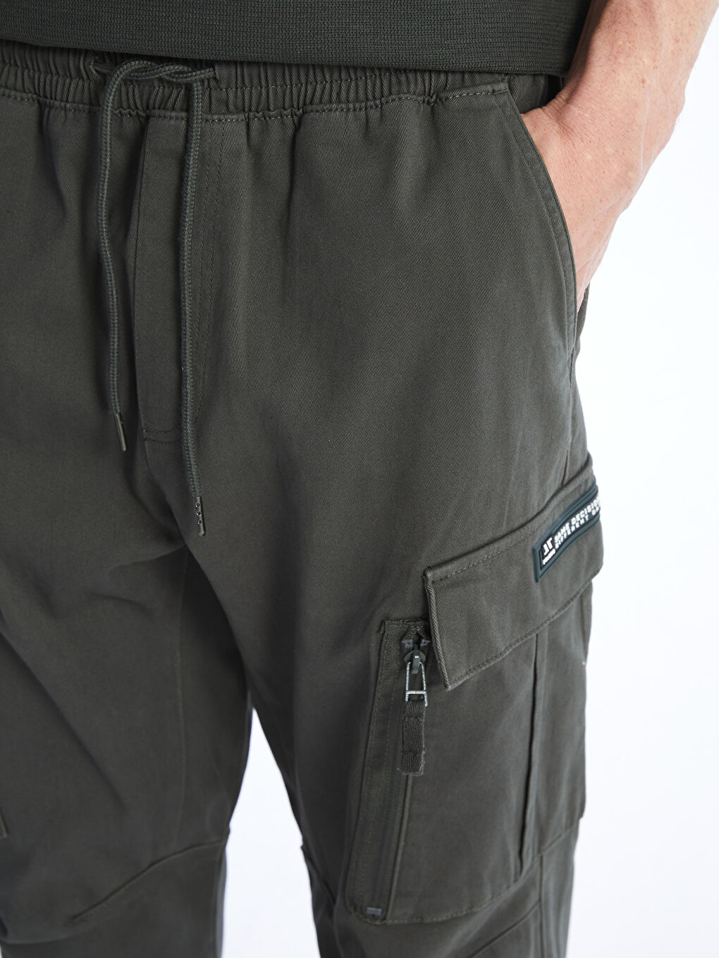 Haki Standart Kalıp Gabardin Erkek Kargo Pantolon-3