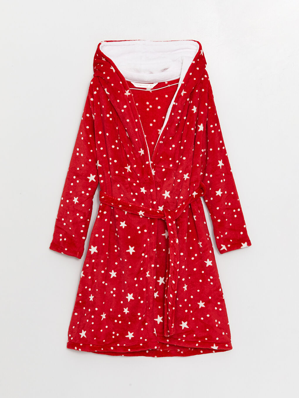 Hooded Patterned Long Sleeve Plush Women's Dressing Gown -W33595Z8-LTQ