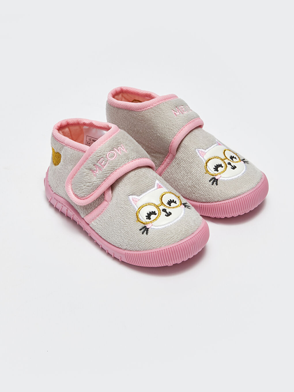 Pantoufles Bébé Fille Chat Brodées Velcro Velcro