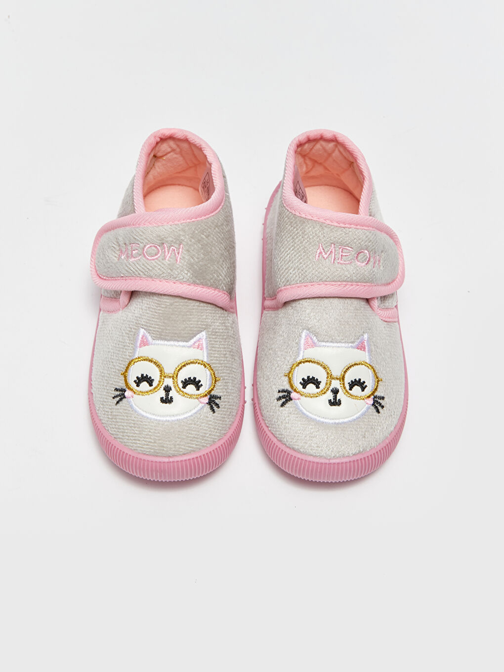 Pantoufles Bébé Fille Chat Brodées Velcro Velcro-2