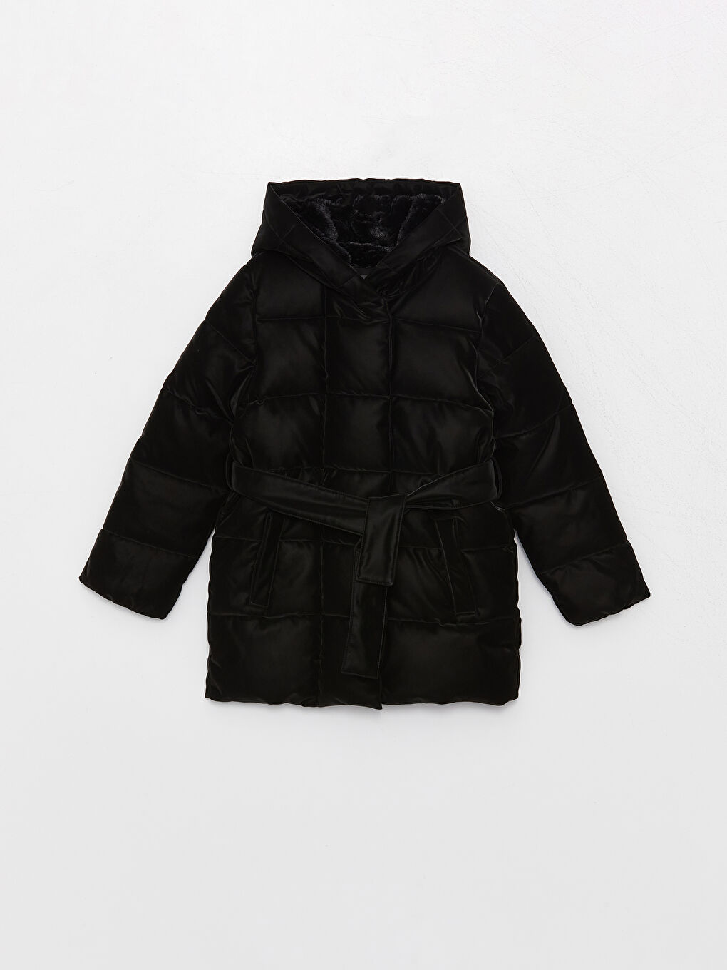 Siyah Kapüşonlu Kız Çocuk Şişme Mont