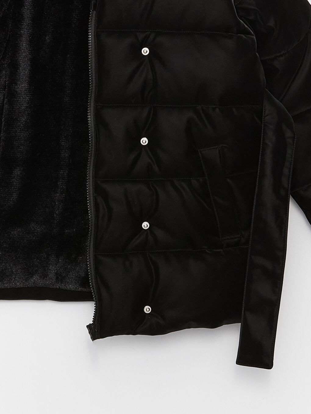 Siyah Kapüşonlu Kız Çocuk Şişme Mont-2